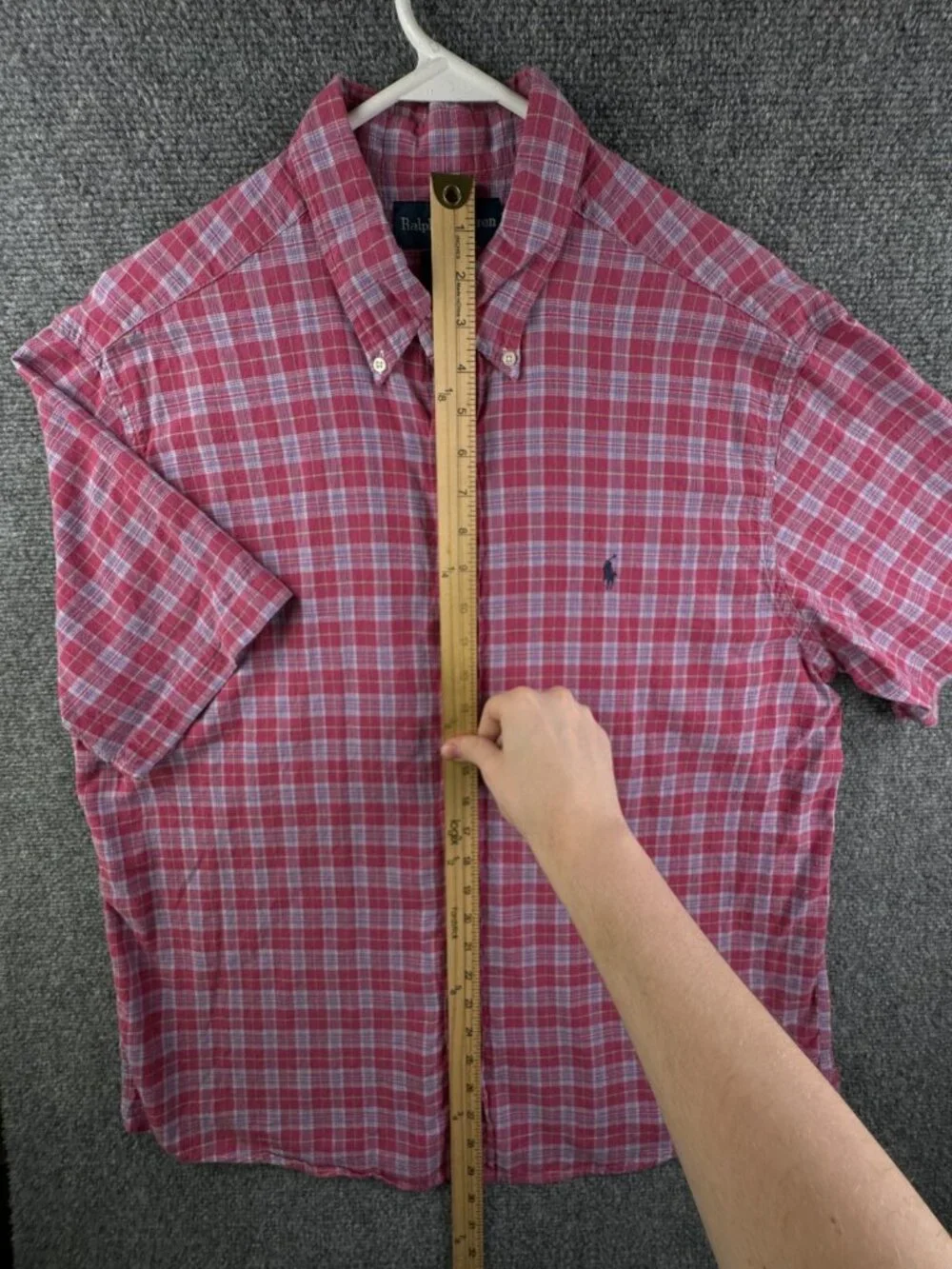 Ralph Lauren Monroe Red Blue Plaid Short Sleeve Button Up Shirt Men Cotton L